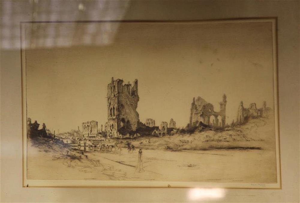 Frederick Arthur Farrell (1882-1935), etching, Ruined buildings, Ypres 1917, signed in pencil, 30 x 45cm